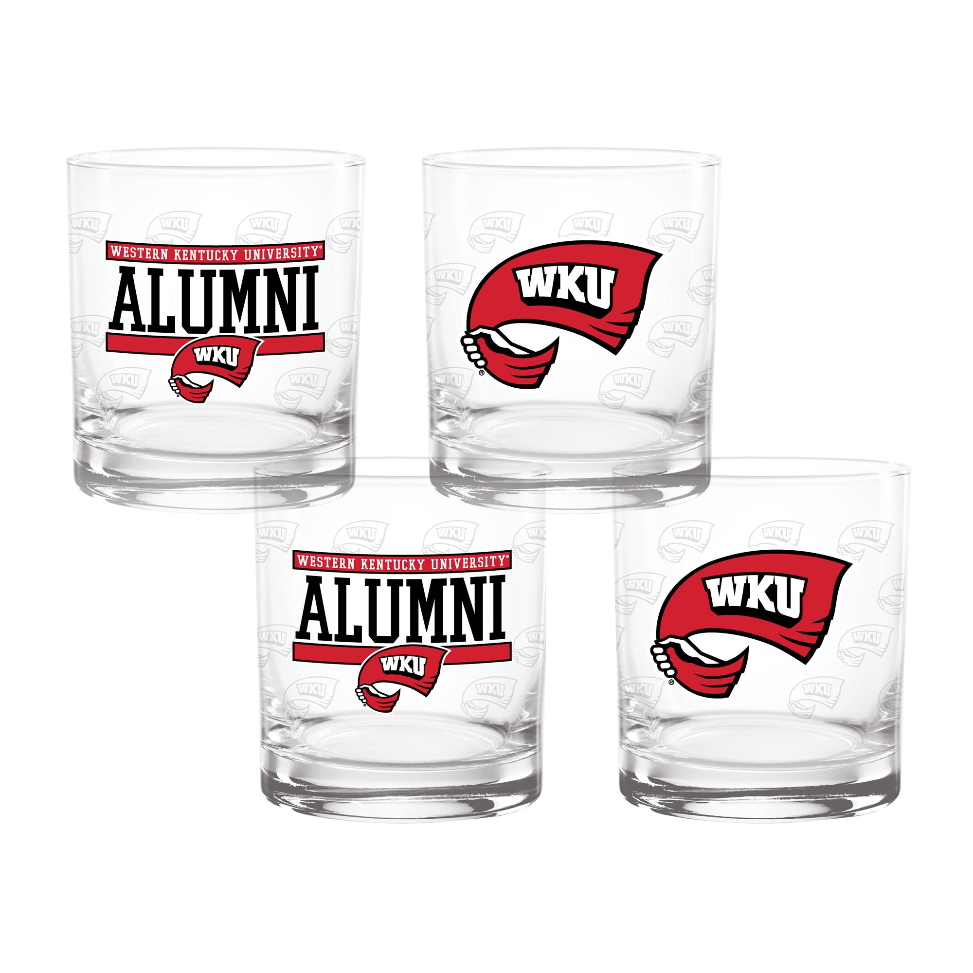 Set of 4 Western Kentucky Hilltoppers 14oz Alumni Rocks Glasses