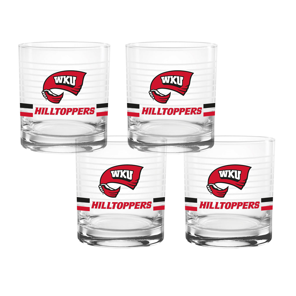 Set of 4 Western Kentucky Hilltoppers 14oz Ring Rocks Glasses