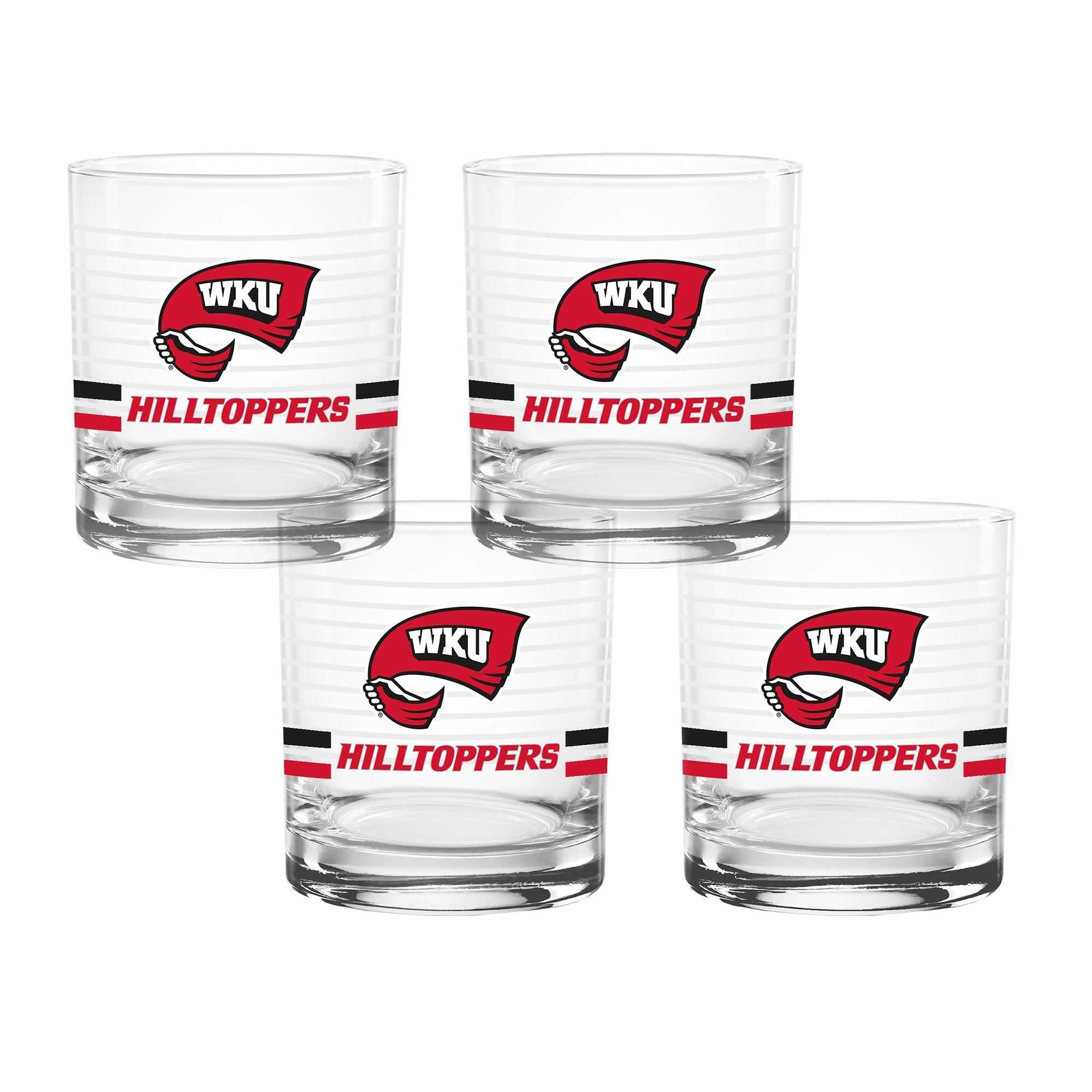Set of 4 Western Kentucky Hilltoppers 14oz Ring Rocks Glasses