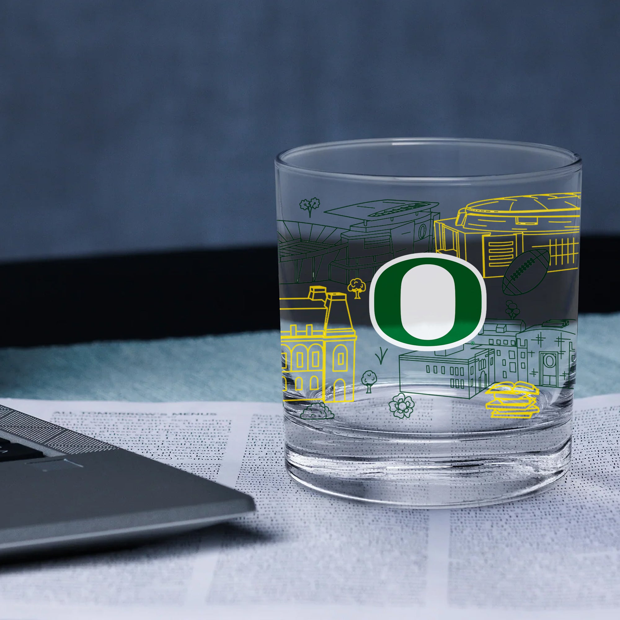 Set of 4 Oregon Ducks Campus Line Art 14oz Rocks Glasses