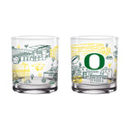 Set of 2 Oregon Ducks Campus Line Art 14oz Rocks Glasses