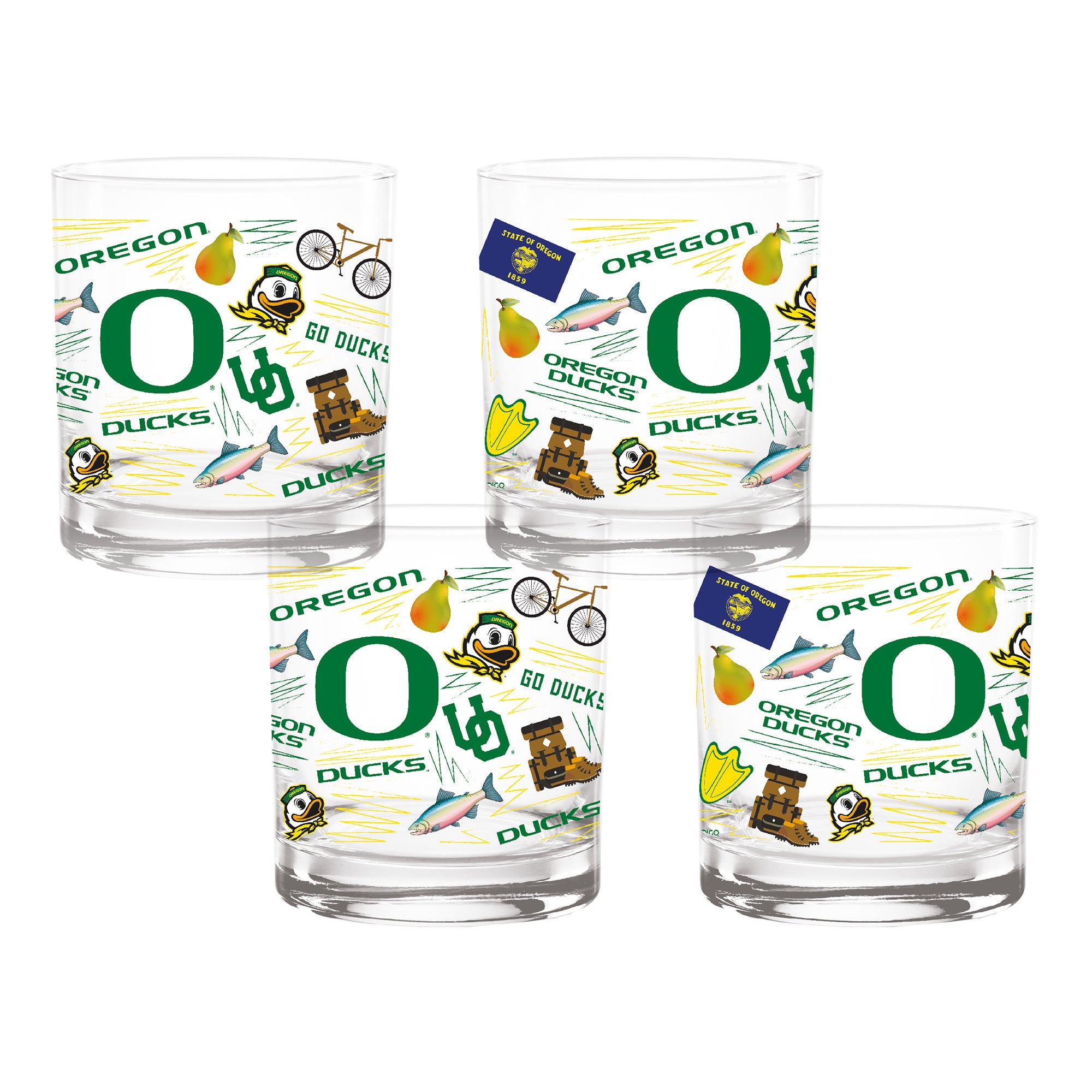 Set of 4 Oregon Ducks 14oz Local Rocks Glasses