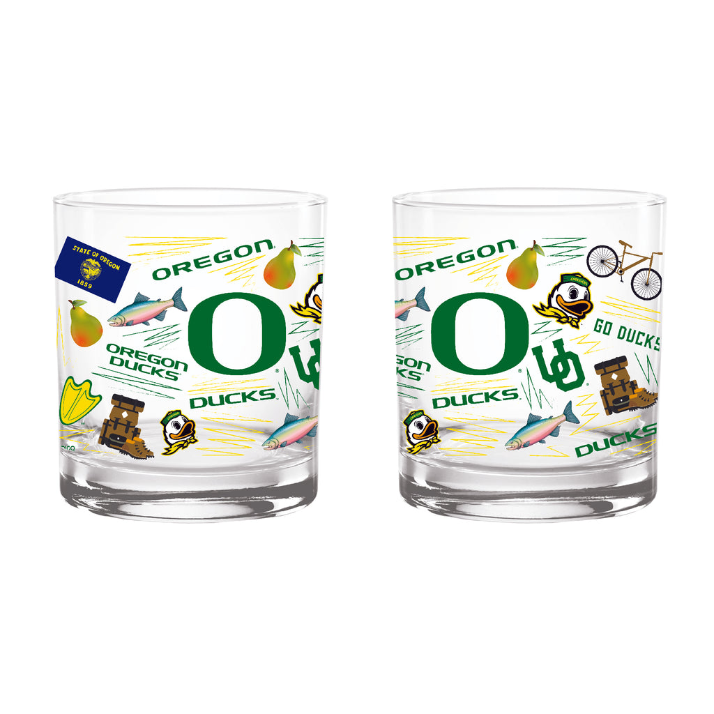 Set of 2 Oregon Ducks 14oz Local Rocks Glasses