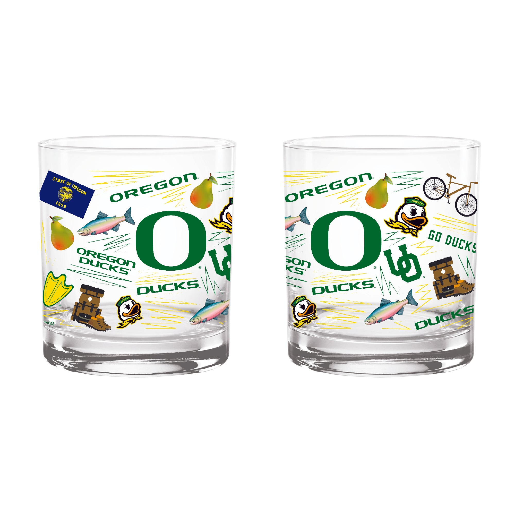 Set of 2 Oregon Ducks 14oz Local Rocks Glasses