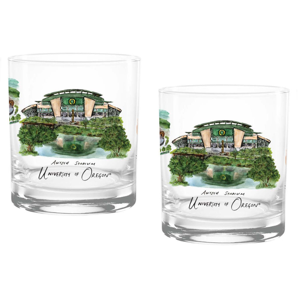 14oz Oregon Ducks Laura Wilcox University Collection 2-Pack Glass Set
