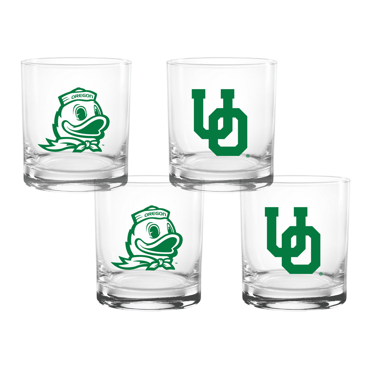 Set of 4 Oregon Ducks College Vault Sketch 14oz Rocks Glasses