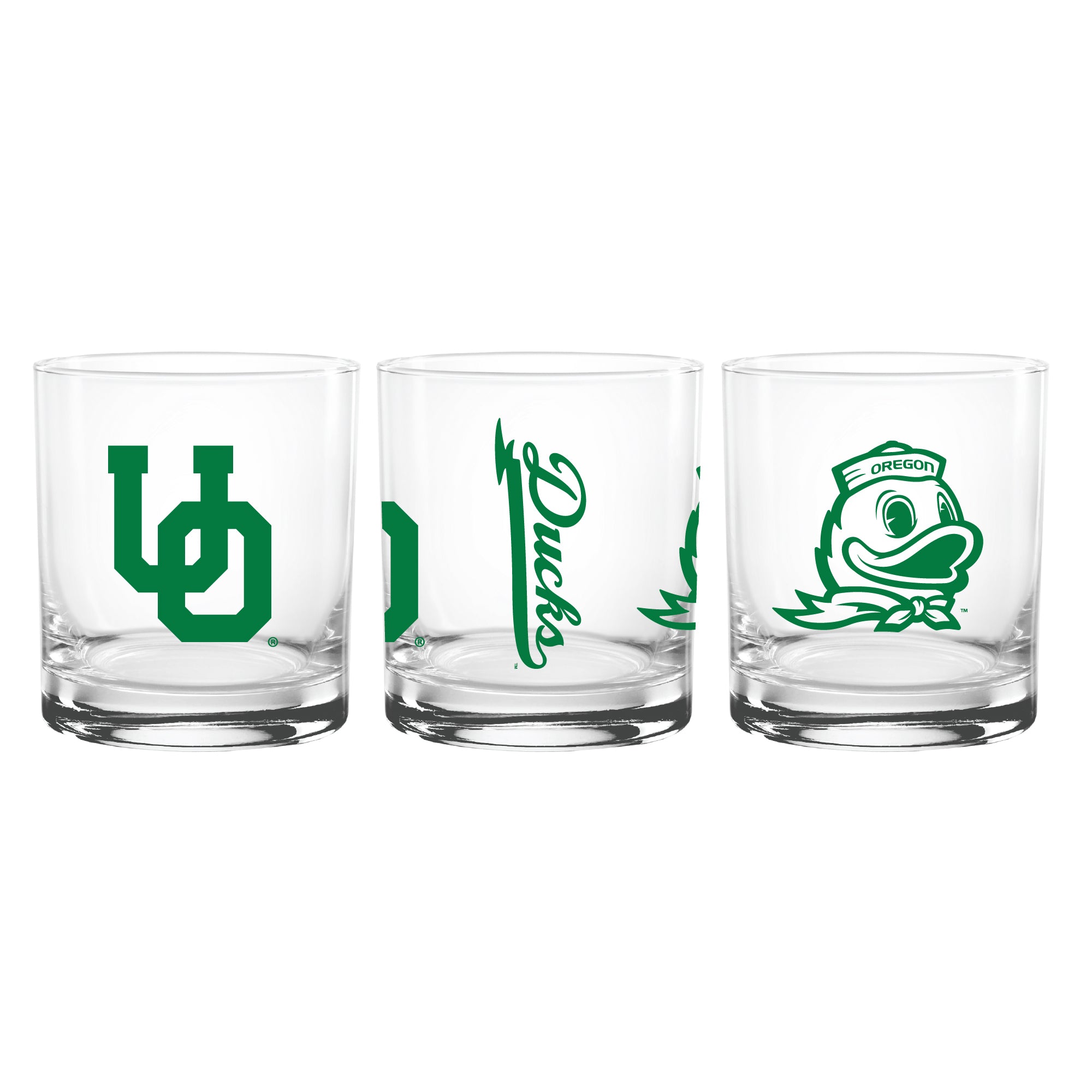 Set of 2 Oregon Ducks College Vault Sketch 14oz Rocks Glasses