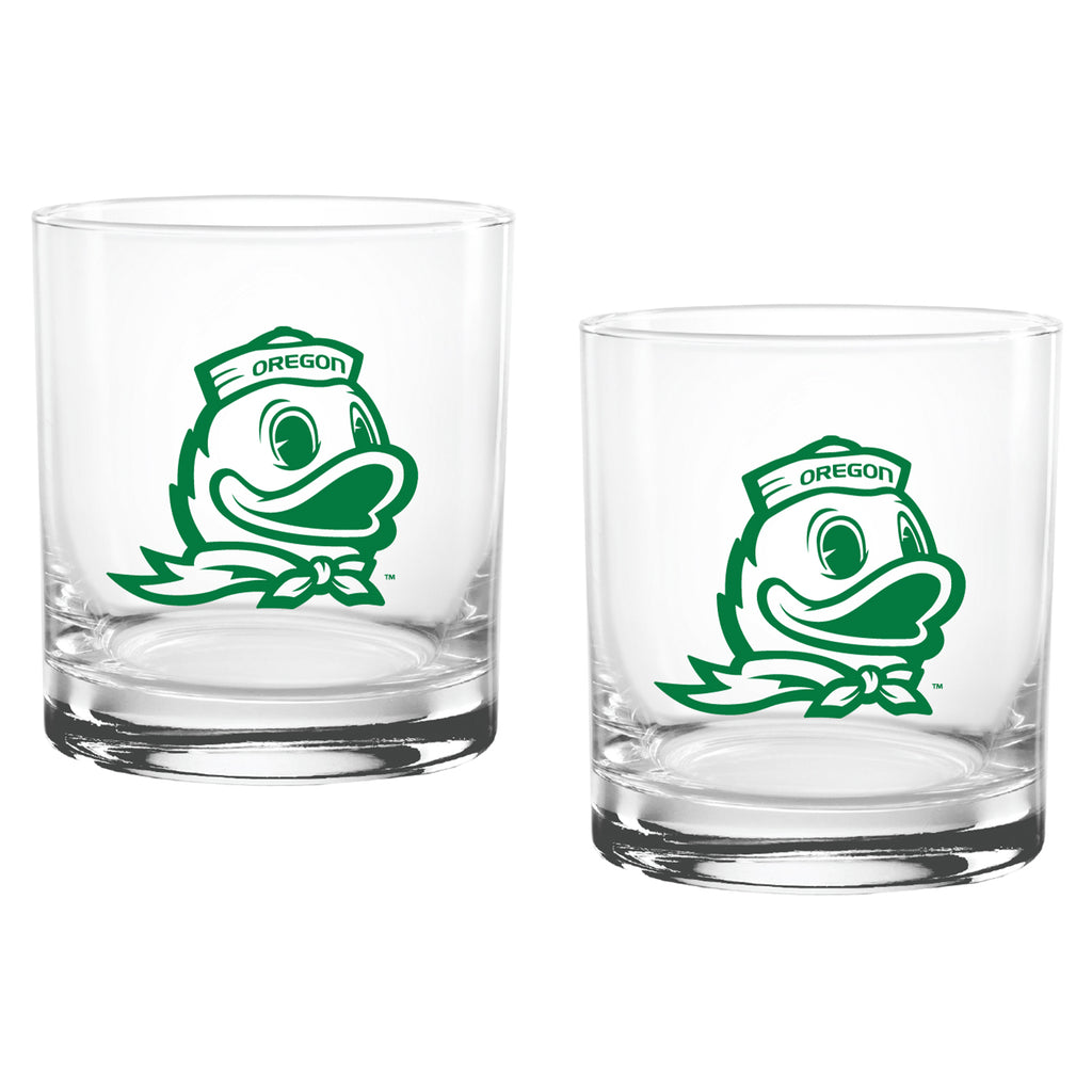 Set of 2 Oregon Ducks College Vault Sketch 14oz Rocks Glasses