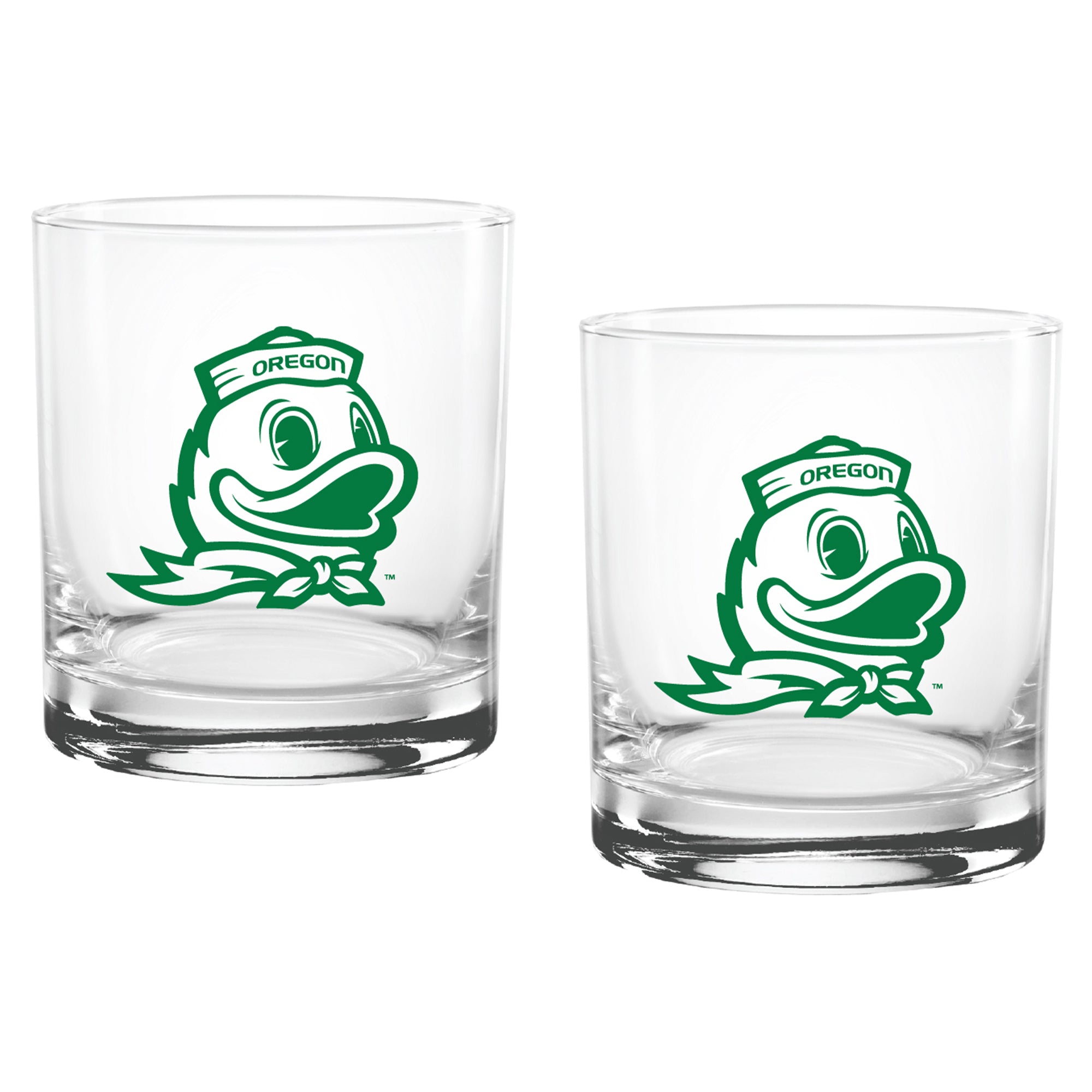Set of 2 Oregon Ducks College Vault Sketch 14oz Rocks Glasses