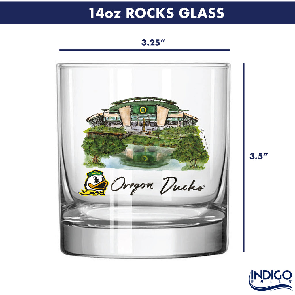 Set of 4 Oregon Ducks Mascot by Laura Wilcox 14oz Rocks Glasses