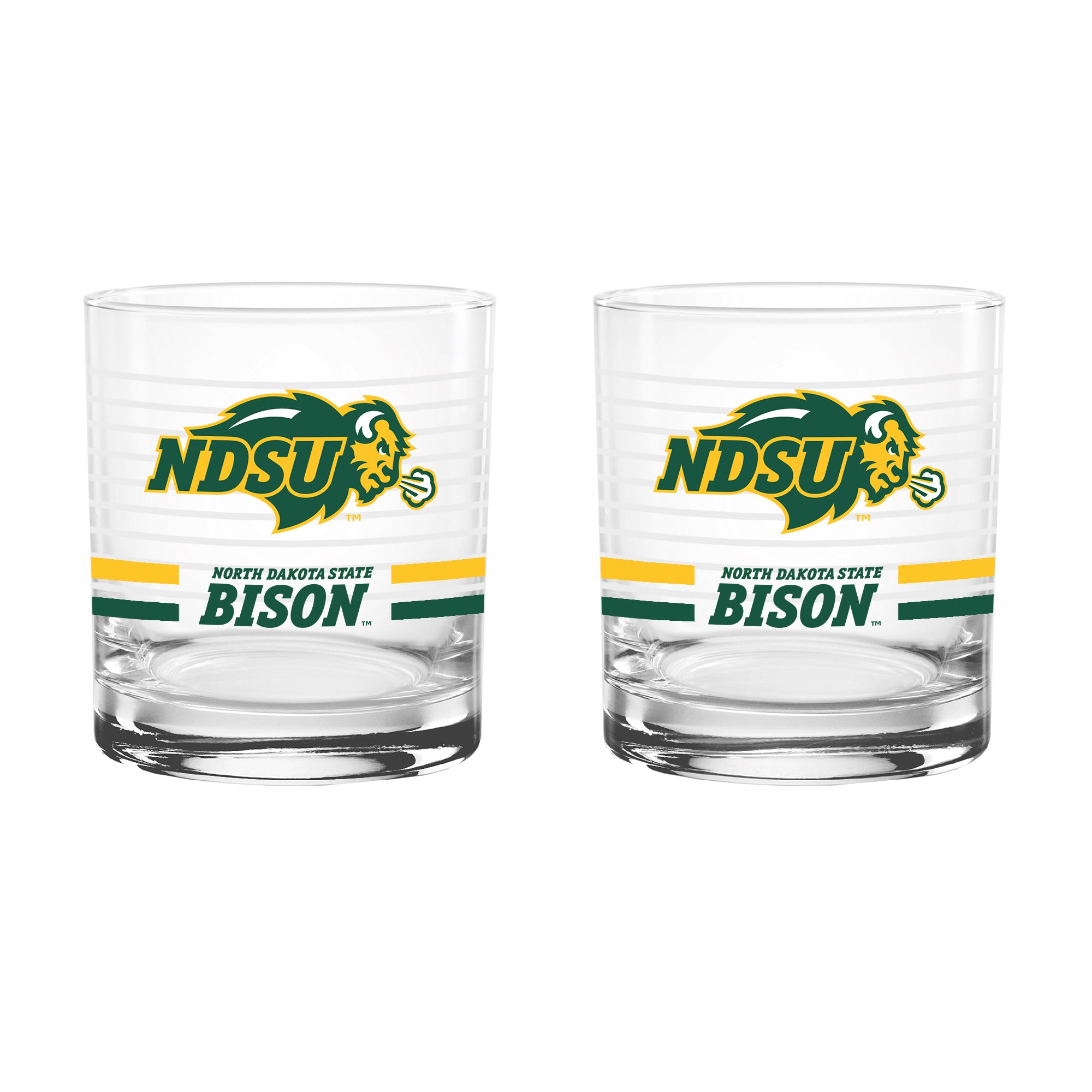Set of 2 North Dakota State Bisons 14oz Ring Rocks Glasses