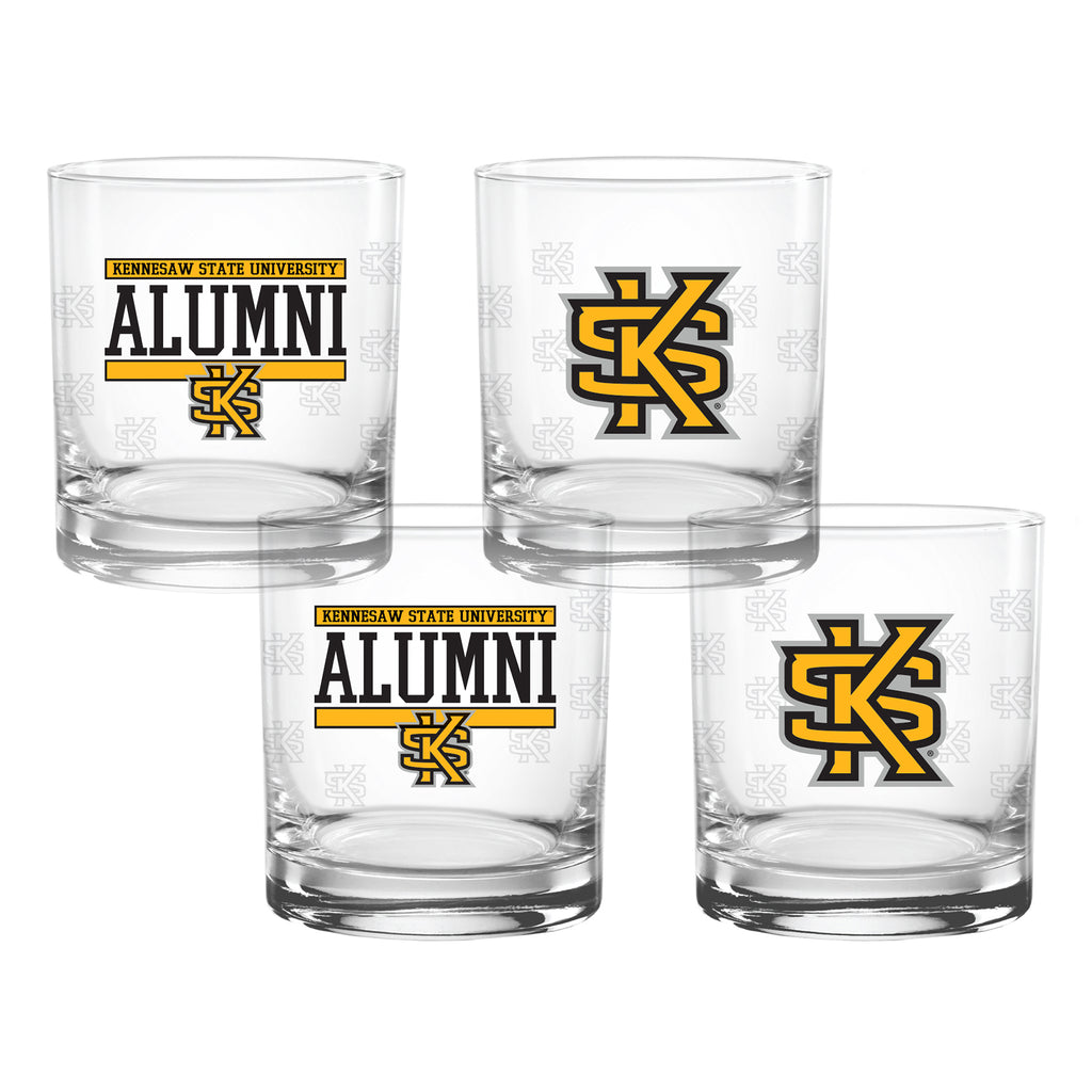 Set of 4 Kennesaw State Owls 14oz Alumni Rocks Glasses