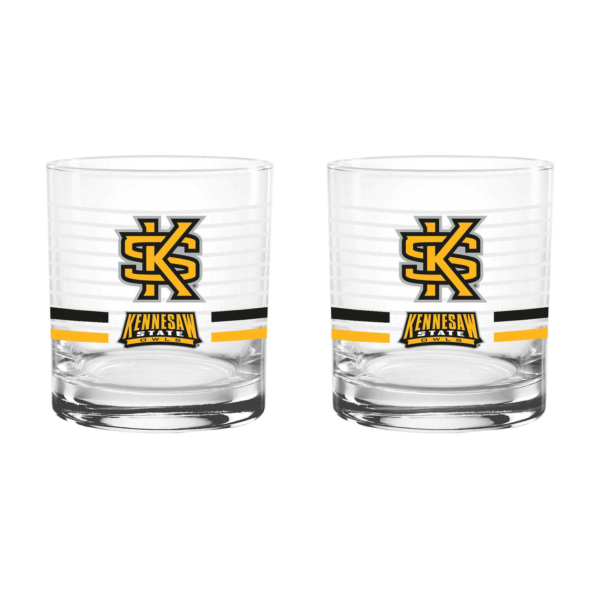 Set of 2 Kennesaw State Owls 14oz Ring Rocks Glasses