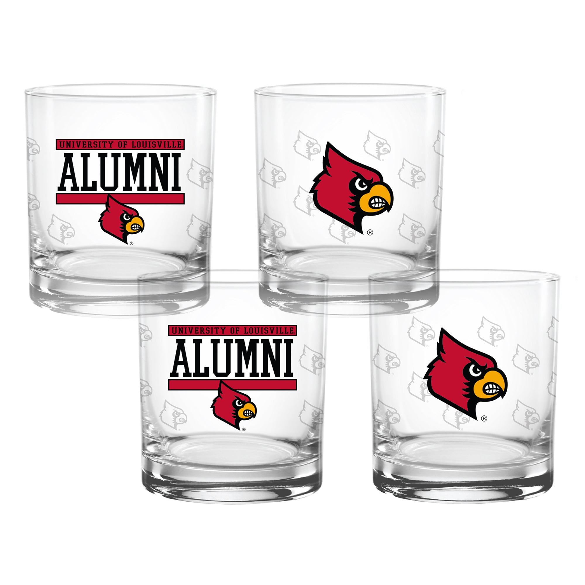 Set of 4 Louisville Cardinals 14oz Alumni Rocks Glasses