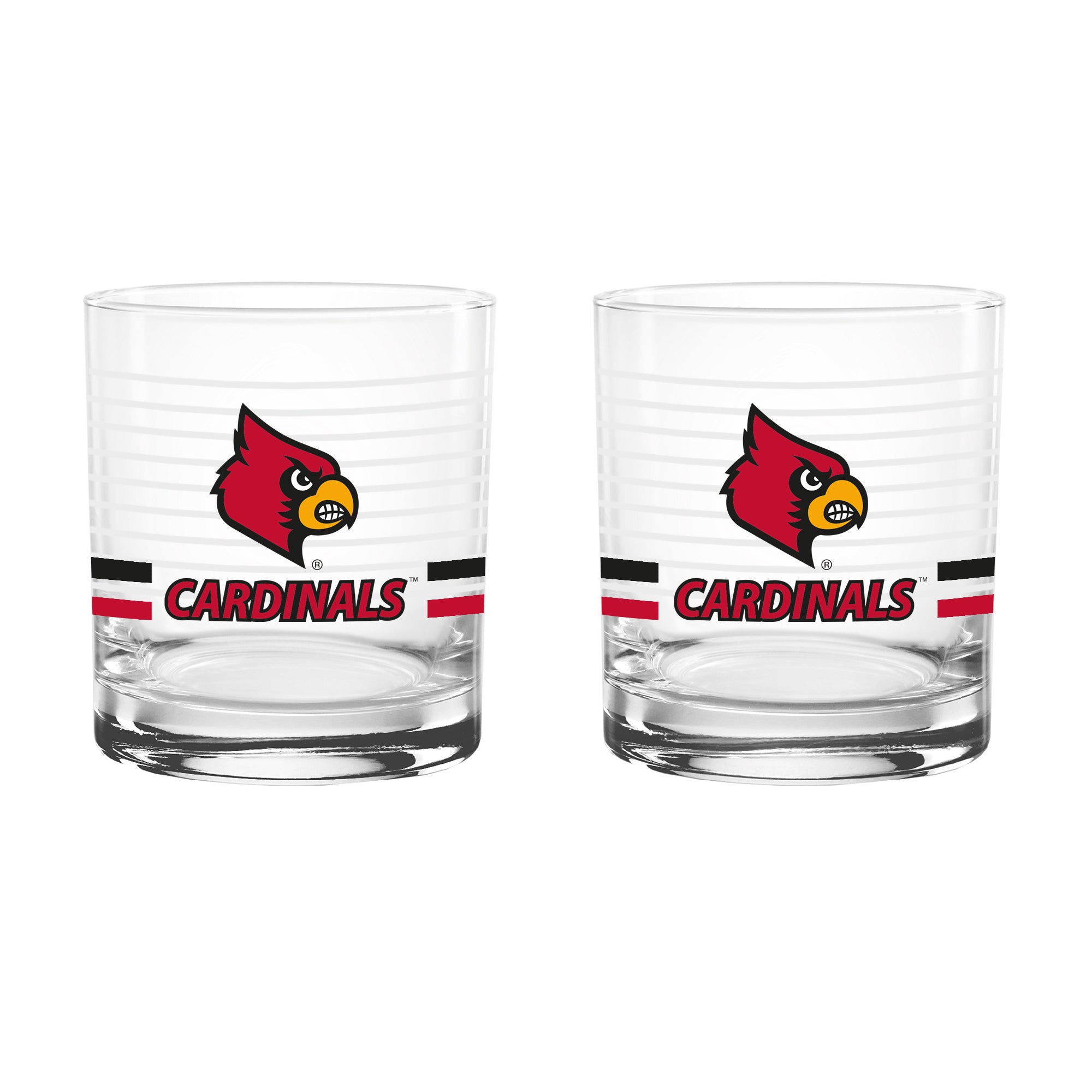 Set of 2 Louisville Cardinals 14oz Ring Rocks Glasses