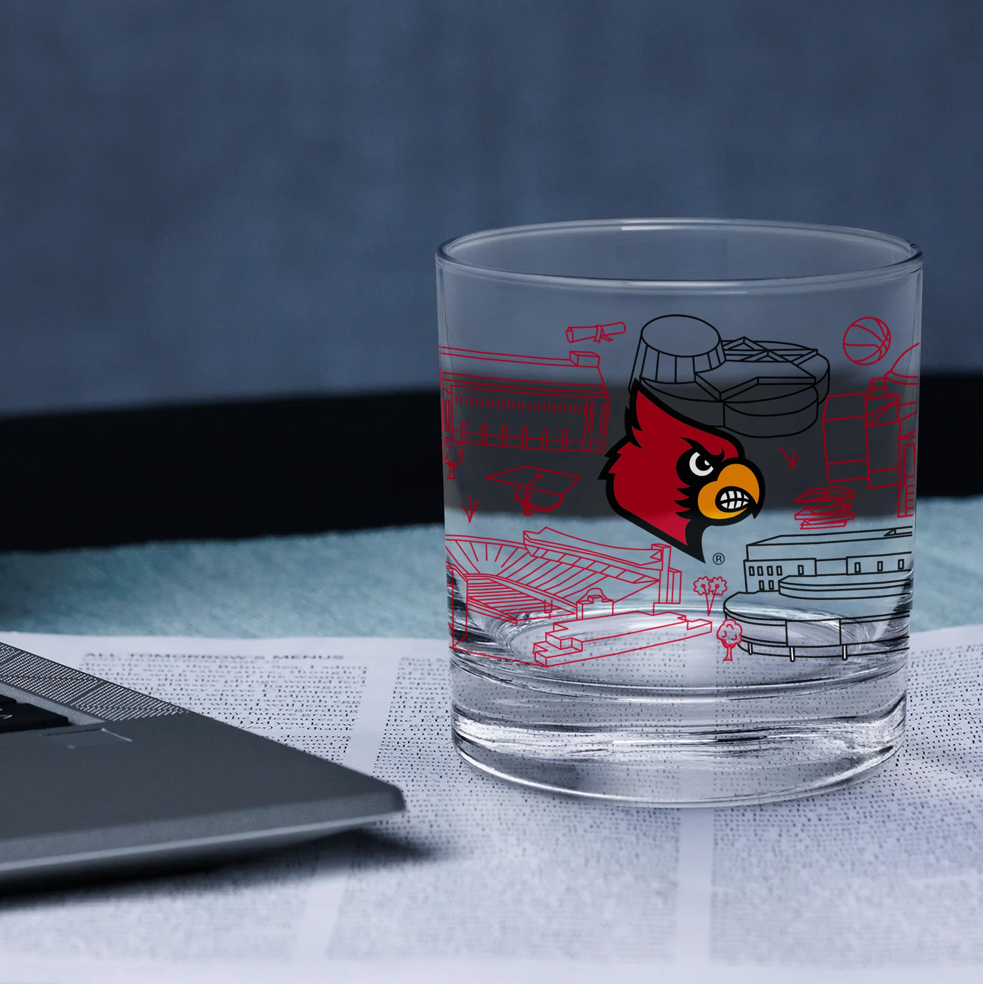 Set of 4 Louisville Cardinals Campus Line Art 14oz Rocks Glasses