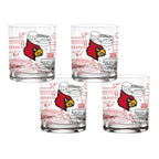 Set of 4 Louisville Cardinals Campus Line Art 14oz Rocks Glasses