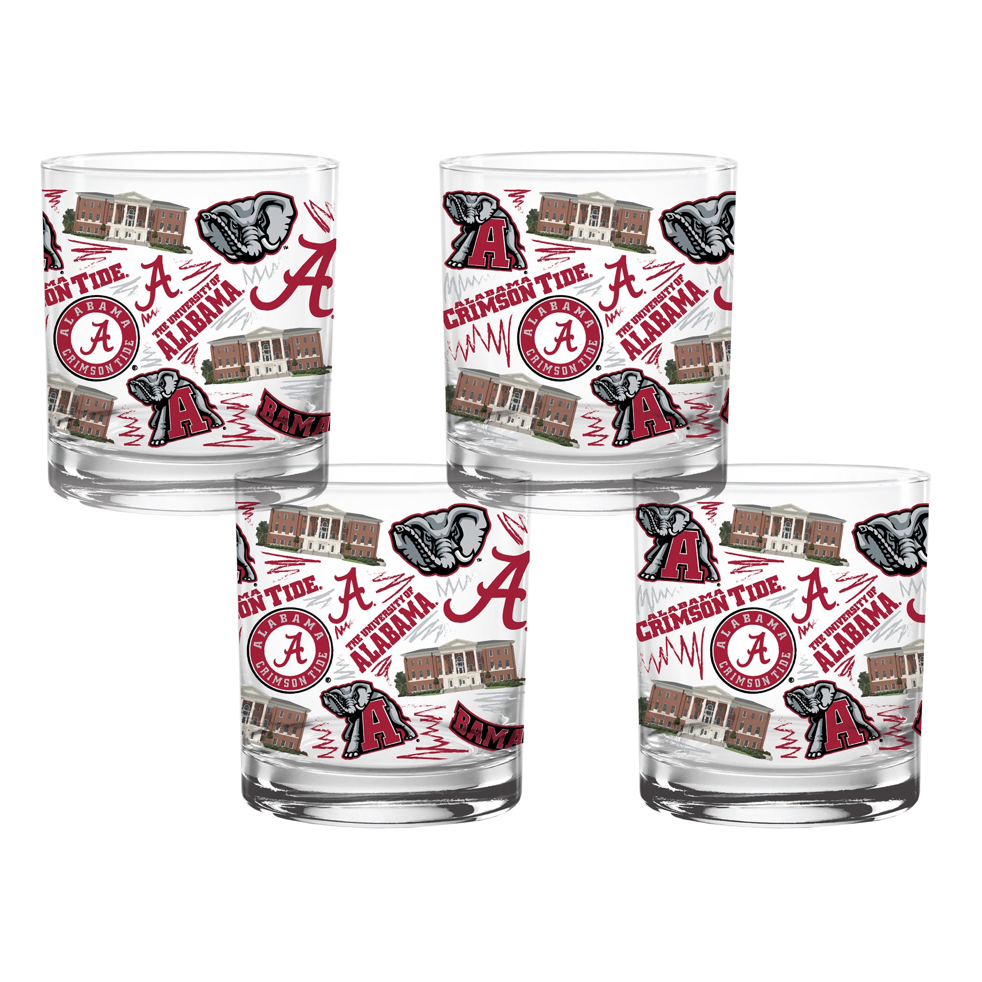 Set of 4 Alabama Crimson Tide 14oz Local Rocks Glasses