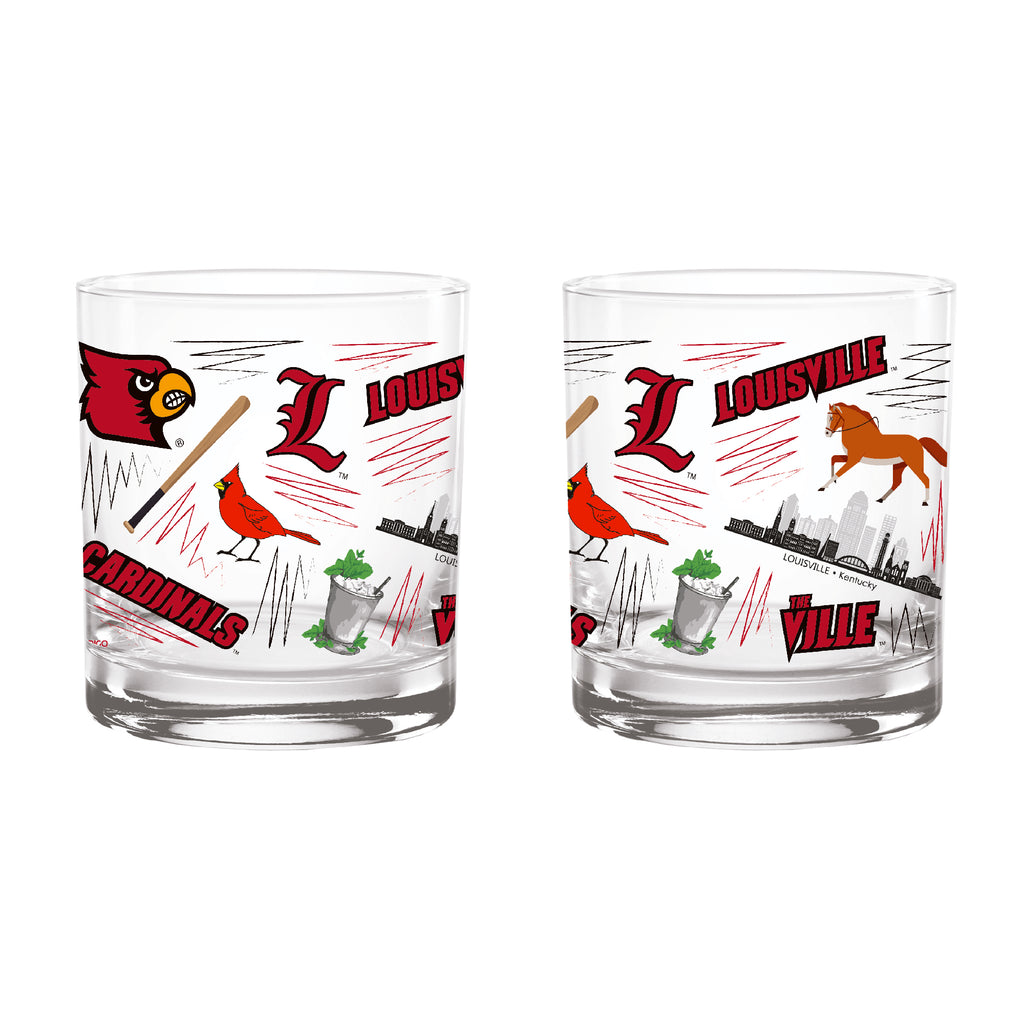 Set of 2 Louisville Cardinals 14oz Local Rocks Glasses