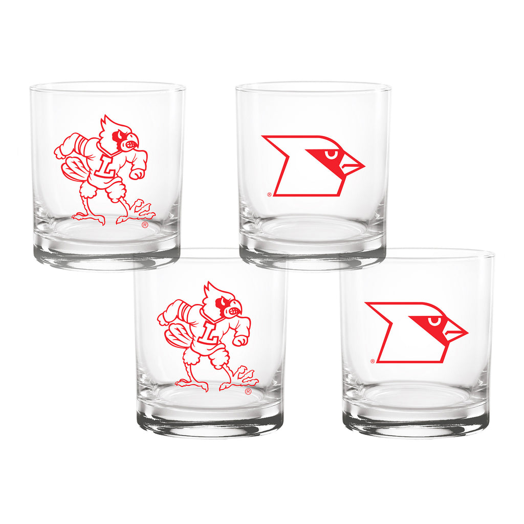 Set of 4 Louisville Cardinals College Vault Sketch 14oz Rocks Glasses