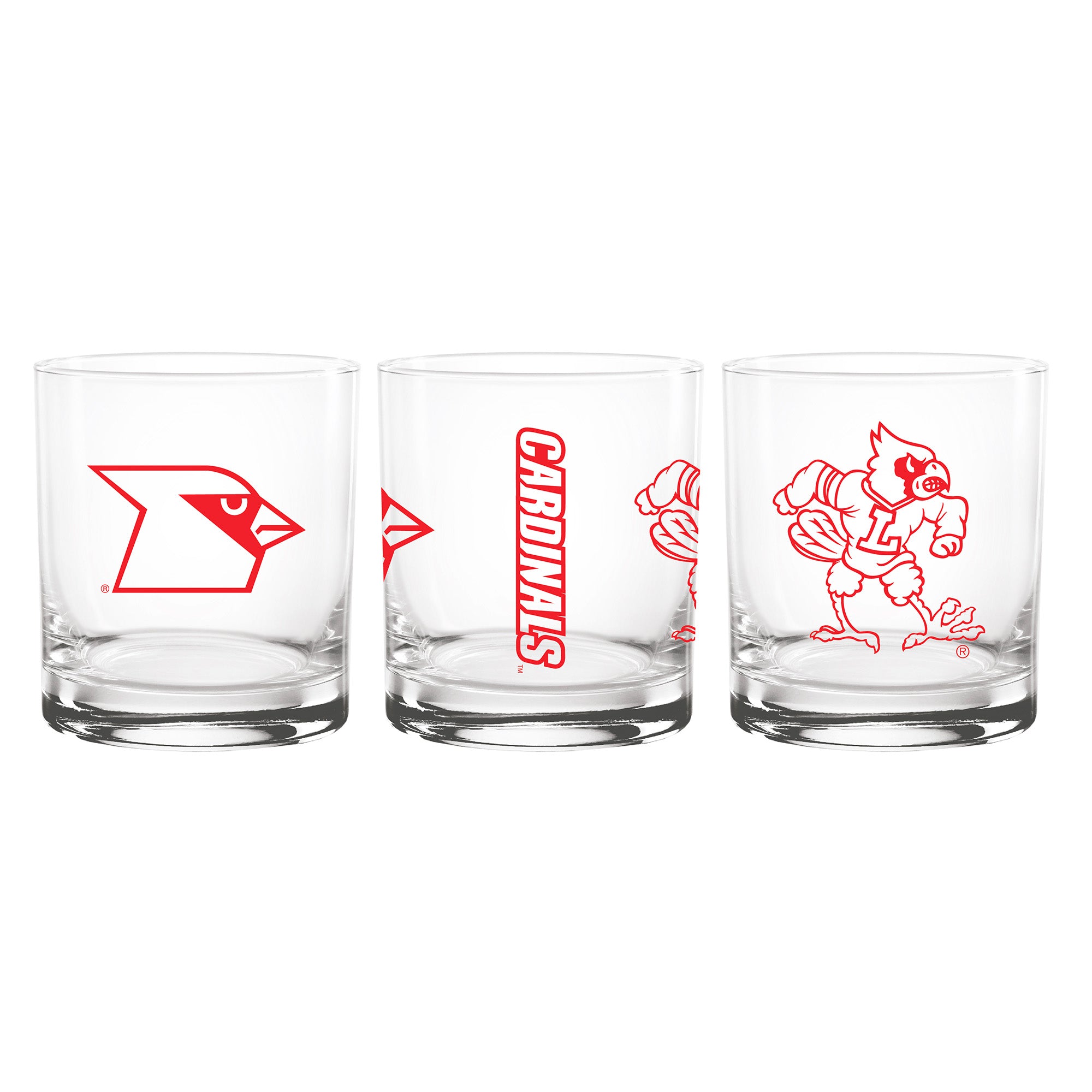 Set of 2 Louisville Cardinals College Vault Sketch 14oz Rocks Glasses