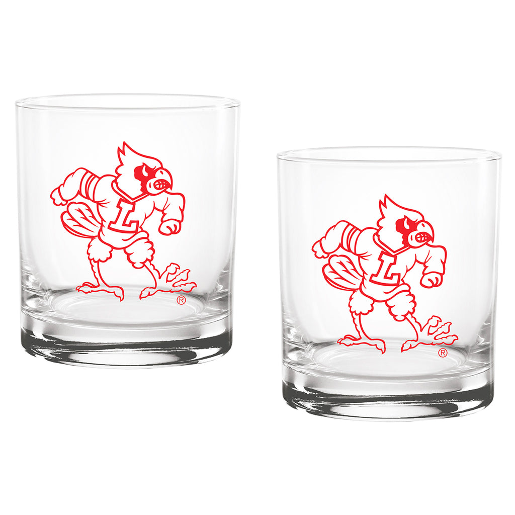 Set of 2 Louisville Cardinals College Vault Sketch 14oz Rocks Glasses