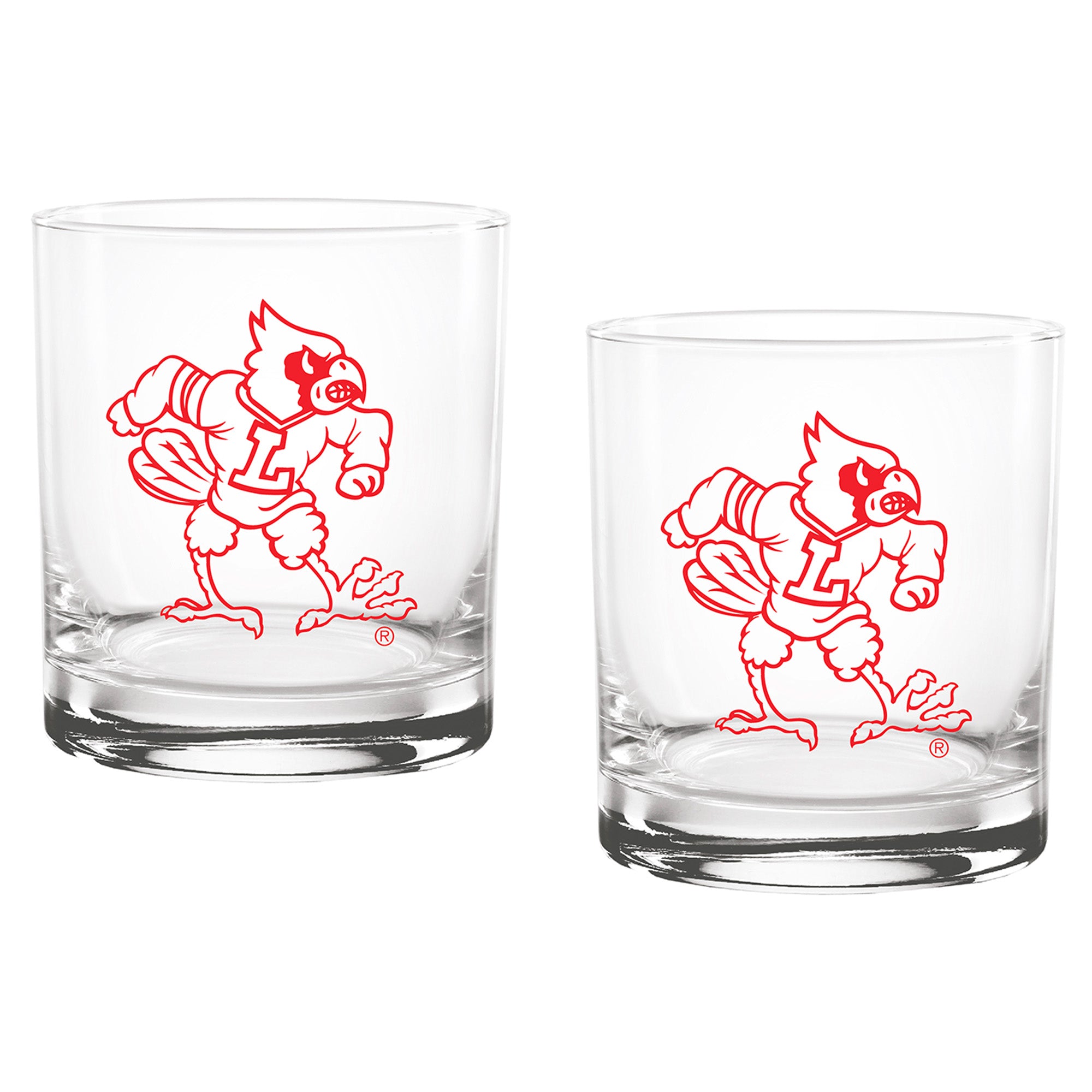 Set of 2 Louisville Cardinals College Vault Sketch 14oz Rocks Glasses