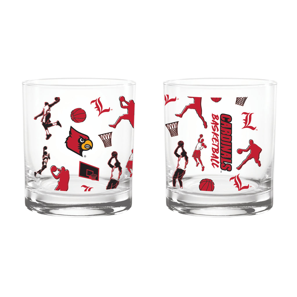 Set of 2 Louisville Cardinals Basketball Sketch 14oz Rocks Glasses