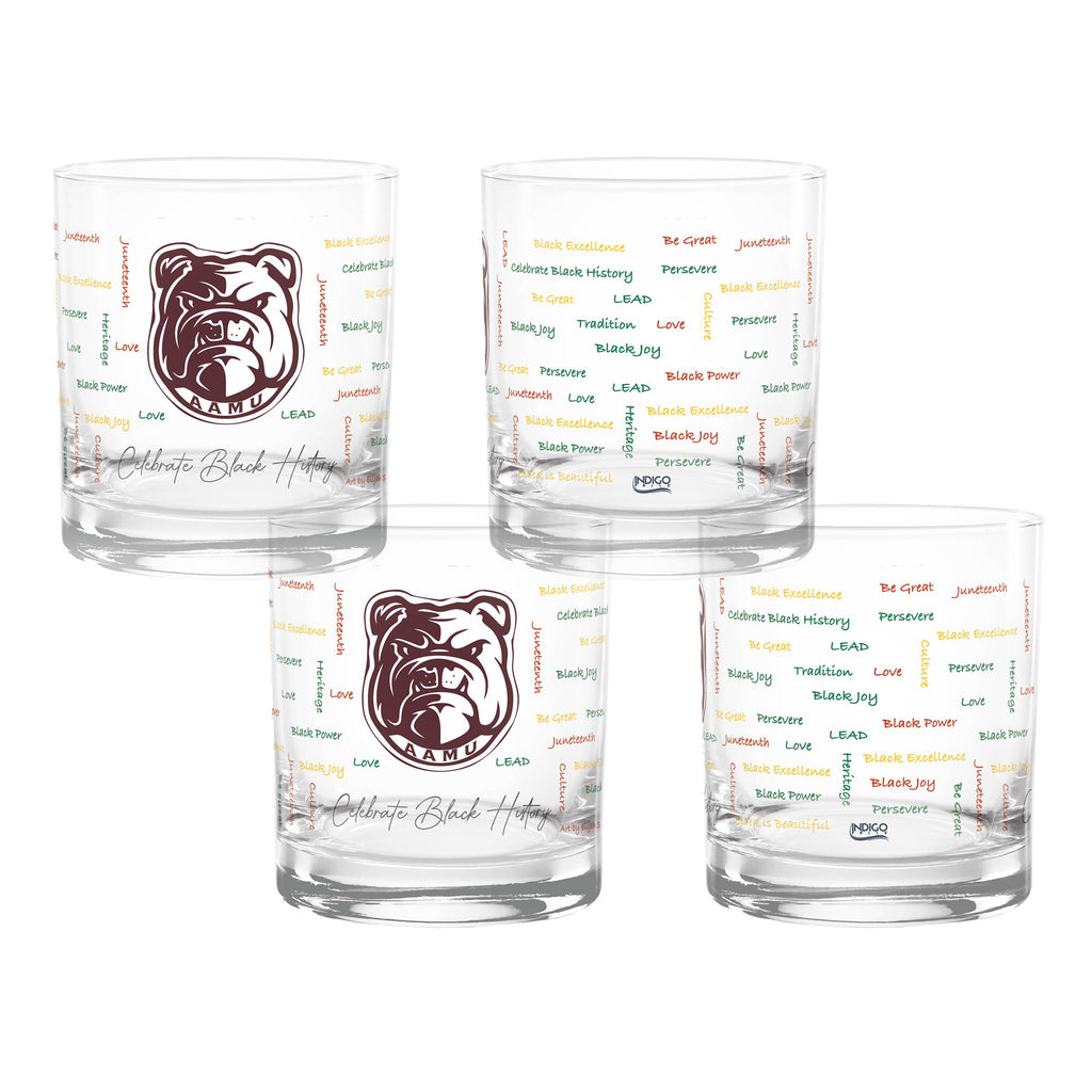 Set of 4 Alabama A&M Bulldogs 14oz BHM Rocks Glasses