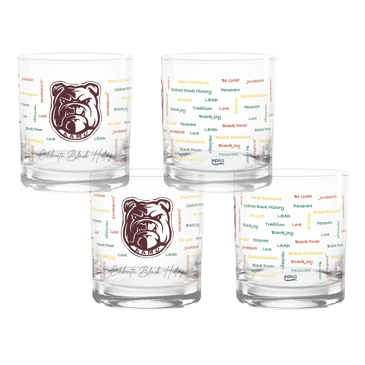 Set of 4 Alabama A&M Bulldogs 14oz BHM Rocks Glasses