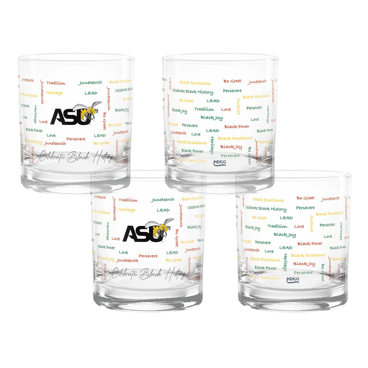 Set of 4 Alabama State Hornets 14oz BHM Rocks Glasses