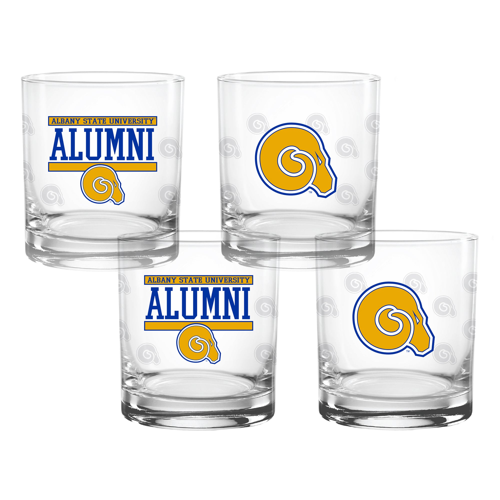 Set of 4 Albany State Rams 14oz XD Alumni Rocks Glasses