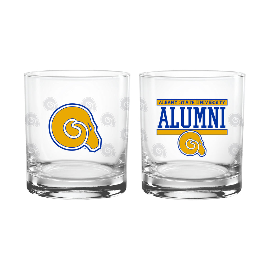 Set of 2 Albany State Rams 14oz XD Alumni Rocks Glasses