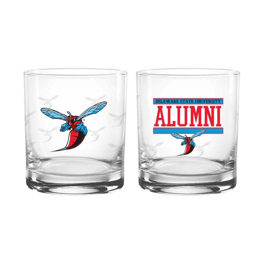 Set of 2 Delaware State Hornets 14oz XD Alumni Rocks Glasses
