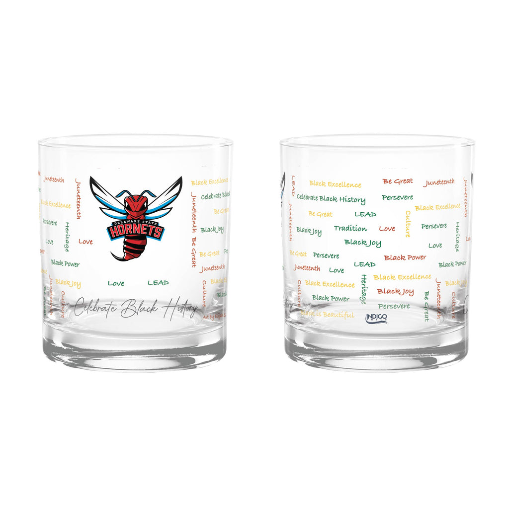 Set of 2 Delaware State Hornets 14oz BHM Rocks Glasses