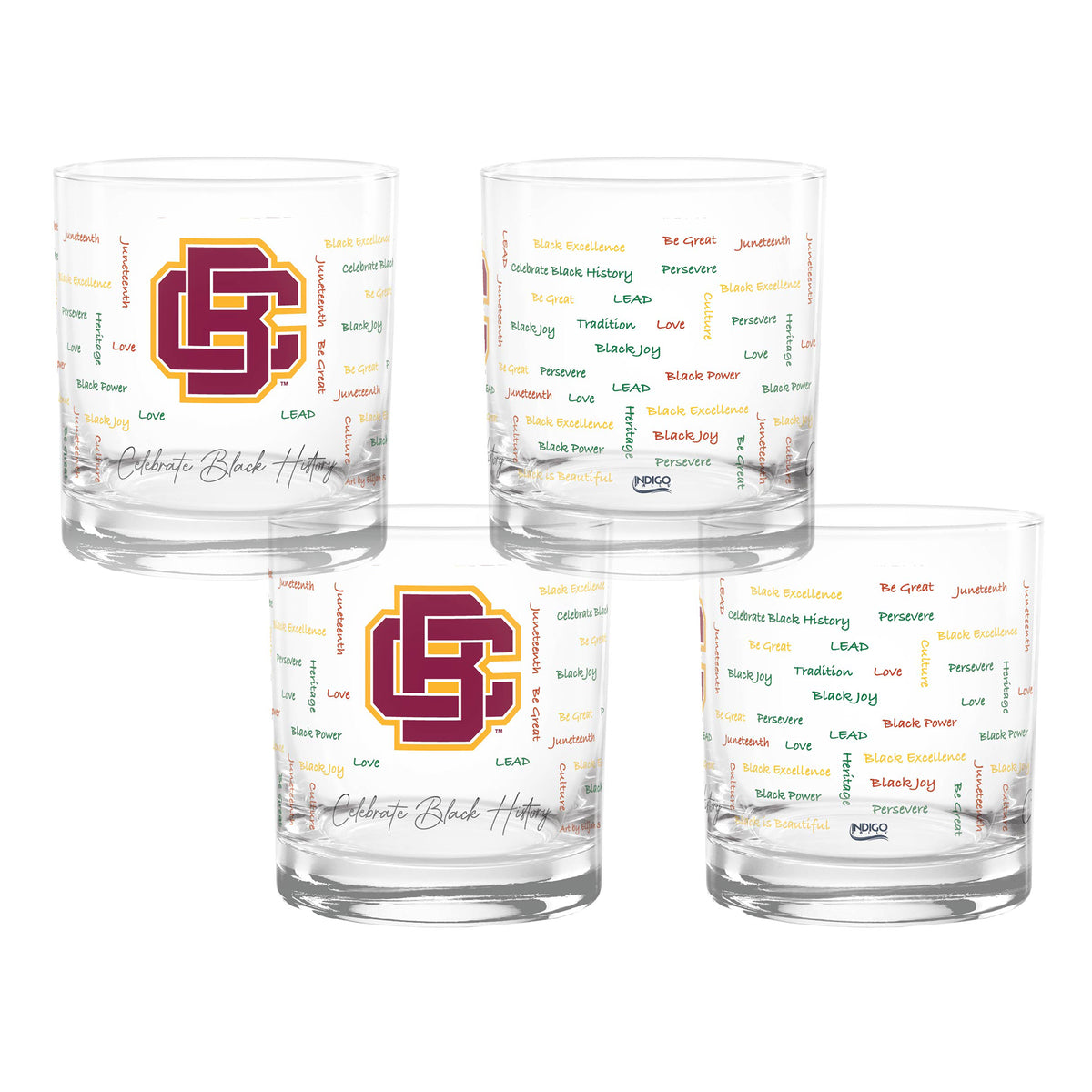 Set of 4 Bethune-Cookman Wildcats 14oz BHM Rocks Glasses