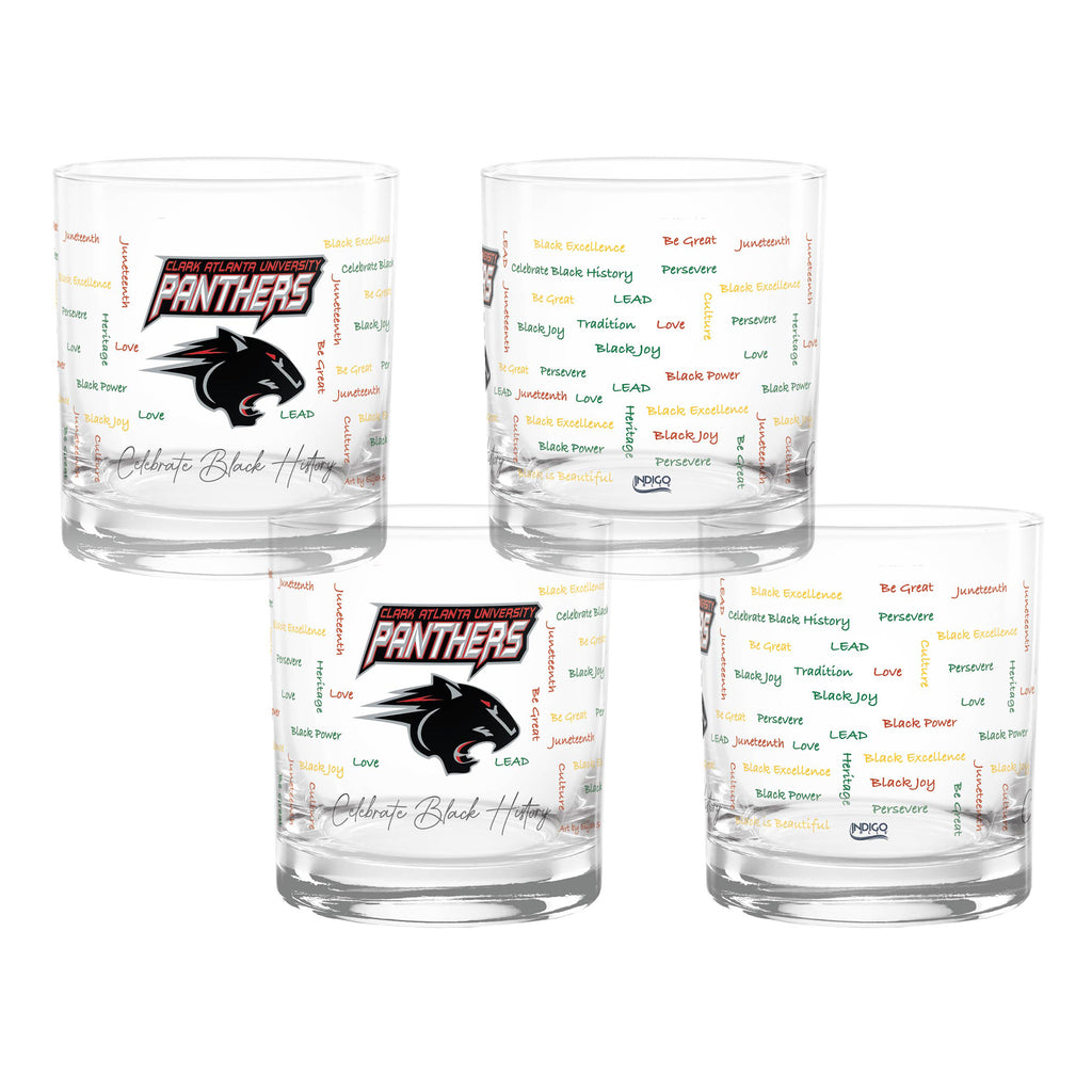 Set of 4 Clark Atlanta Panthers 14oz BHM Rocks Glasses