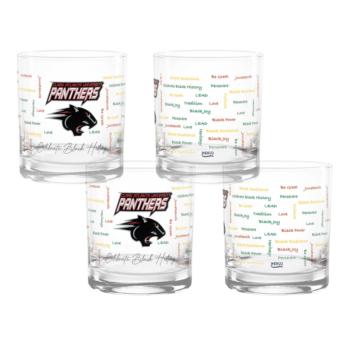 Set of 4 Clark Atlanta Panthers 14oz BHM Rocks Glasses
