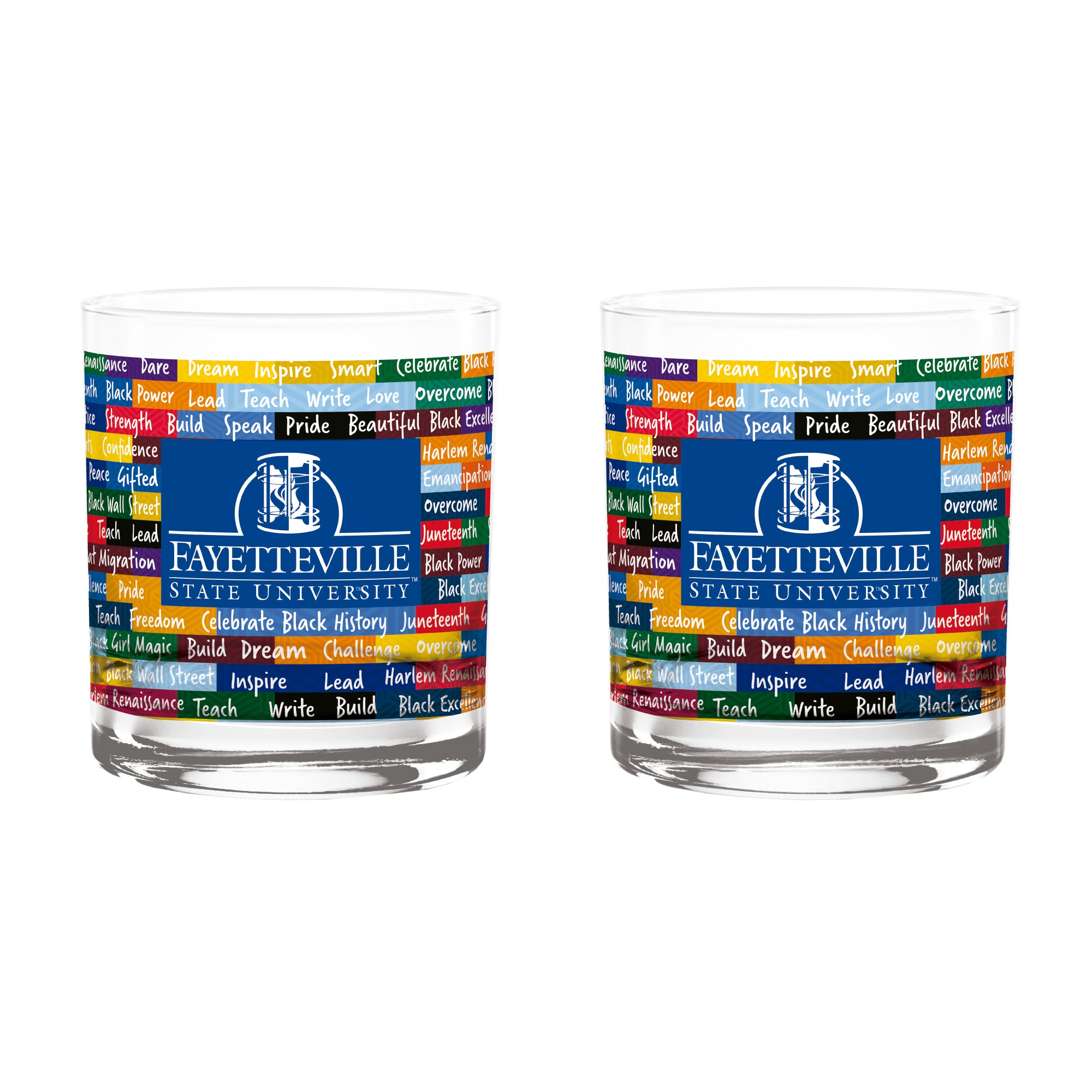 Fayetteville State Broncos 14oz BHM Rocks Glasses | Set of 2