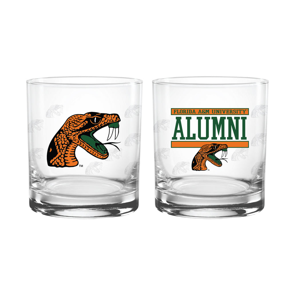 Set of 2 Florida A&M Rattlers 14oz XD Alumni Rocks Glasses