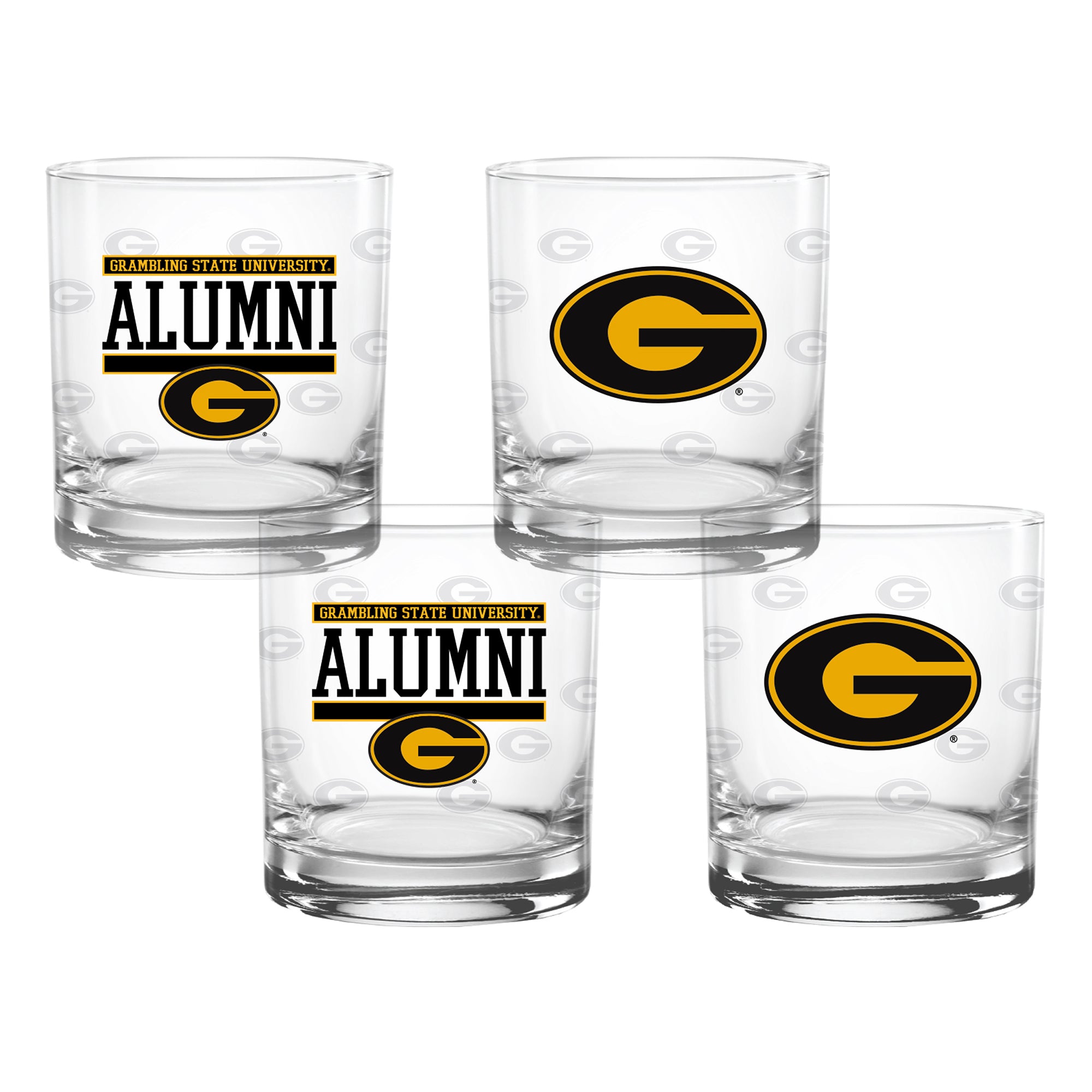 Set of 4 Grambling State Tigers 14oz XD Alumni Rocks Glasses
