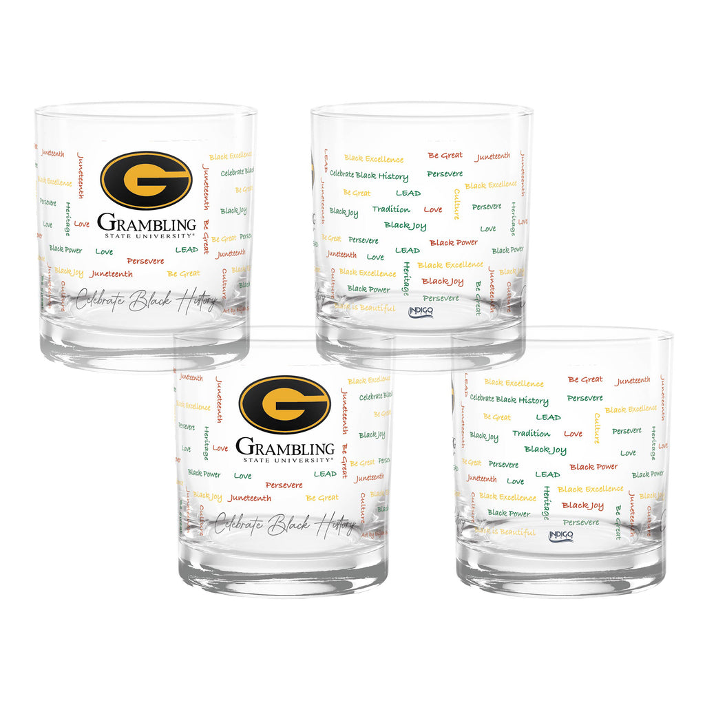Set of 4 Grambling State Tigers 14oz BHM Rocks Glasses
