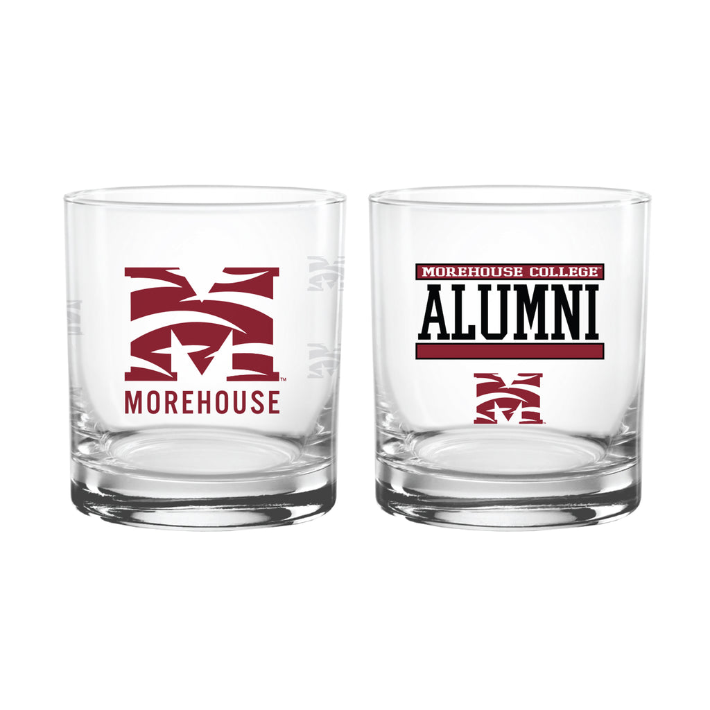 Set of 2 Morehouse Maroon Tigers 14oz XD Alumni Rocks Glasses