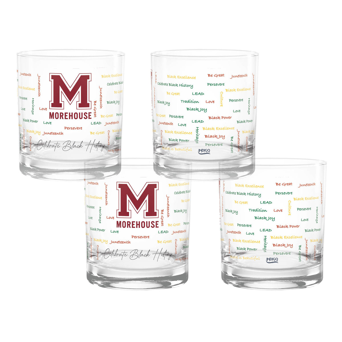 Set of 4 Morehouse Maroon Tigers 14oz BHM Rocks Glasses