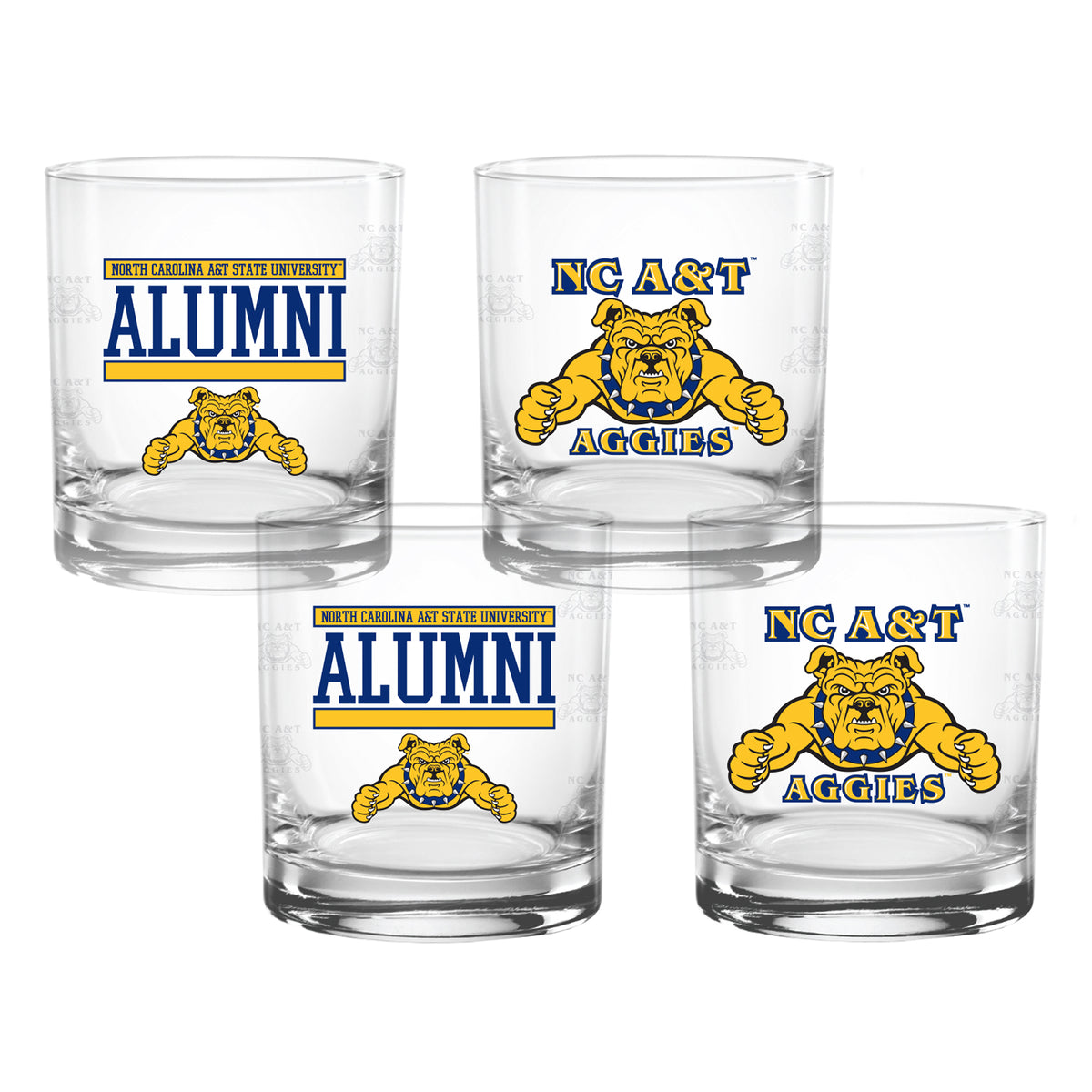 Set of 4 North Carolina A&T Aggies 14oz XD Alumni Rocks Glasses