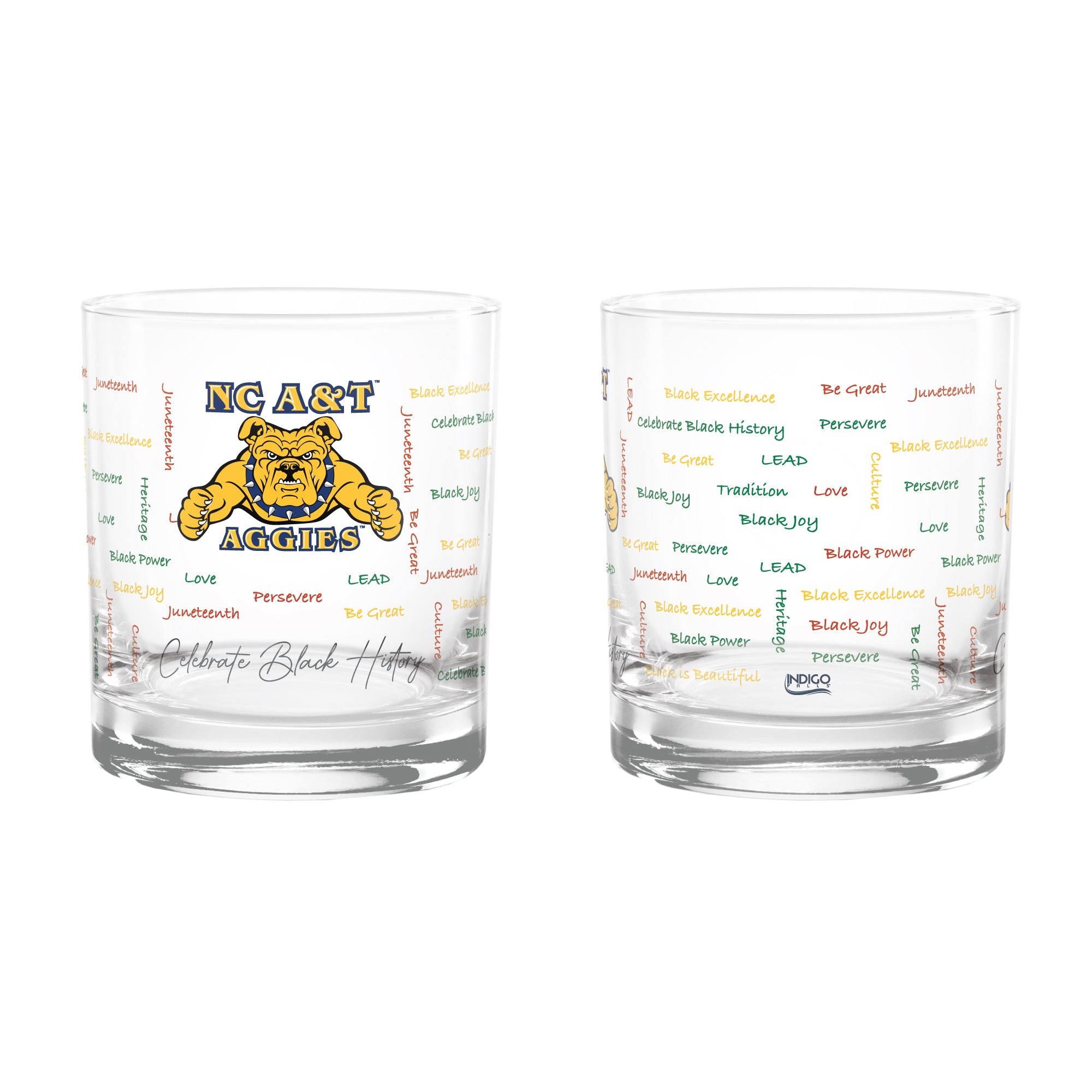 Set of 2 North Carolina A&T Aggies 14oz BHM Rocks Glasses