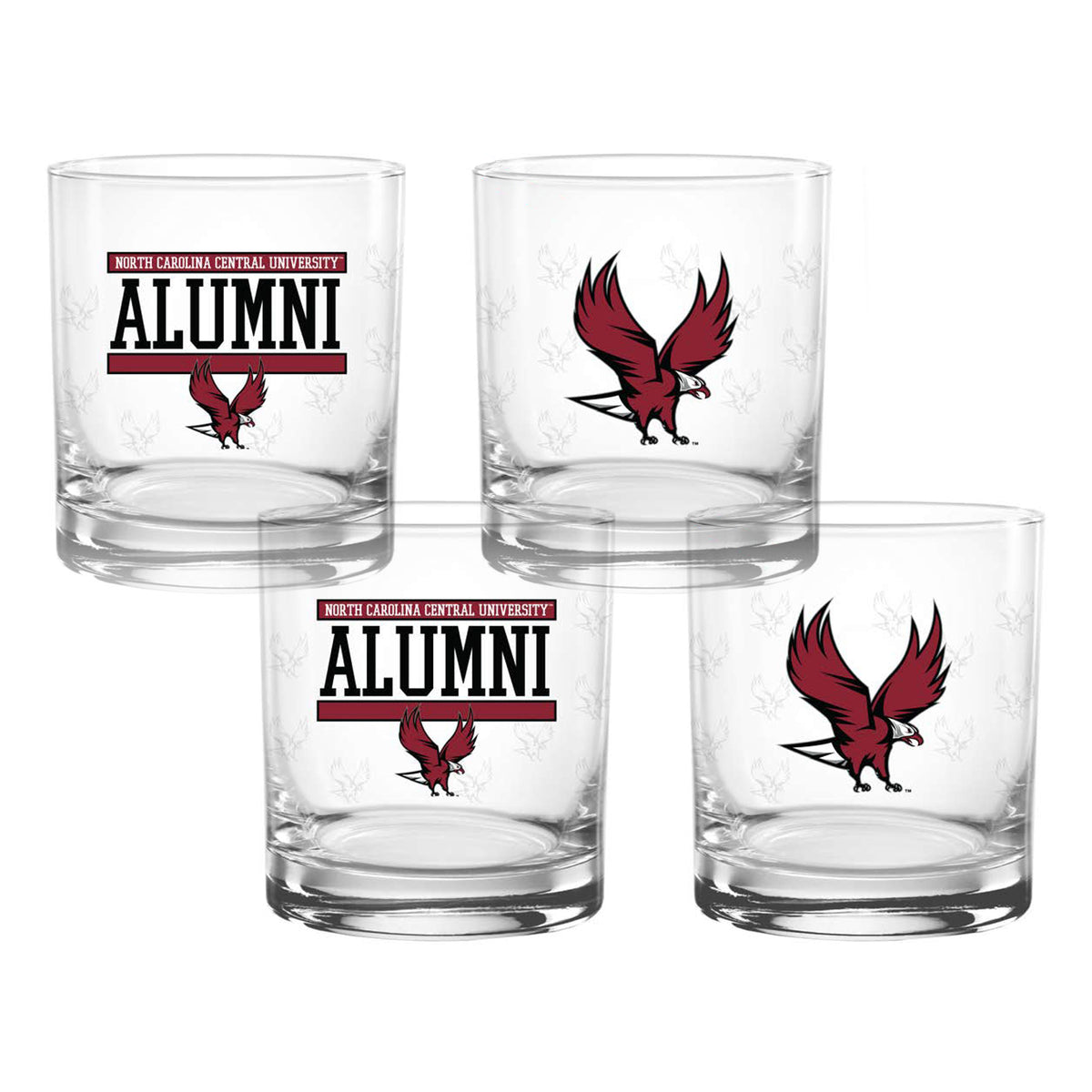 Set of 4 North Carolina Central Eagles 14oz XD Alumni Rocks Glasses