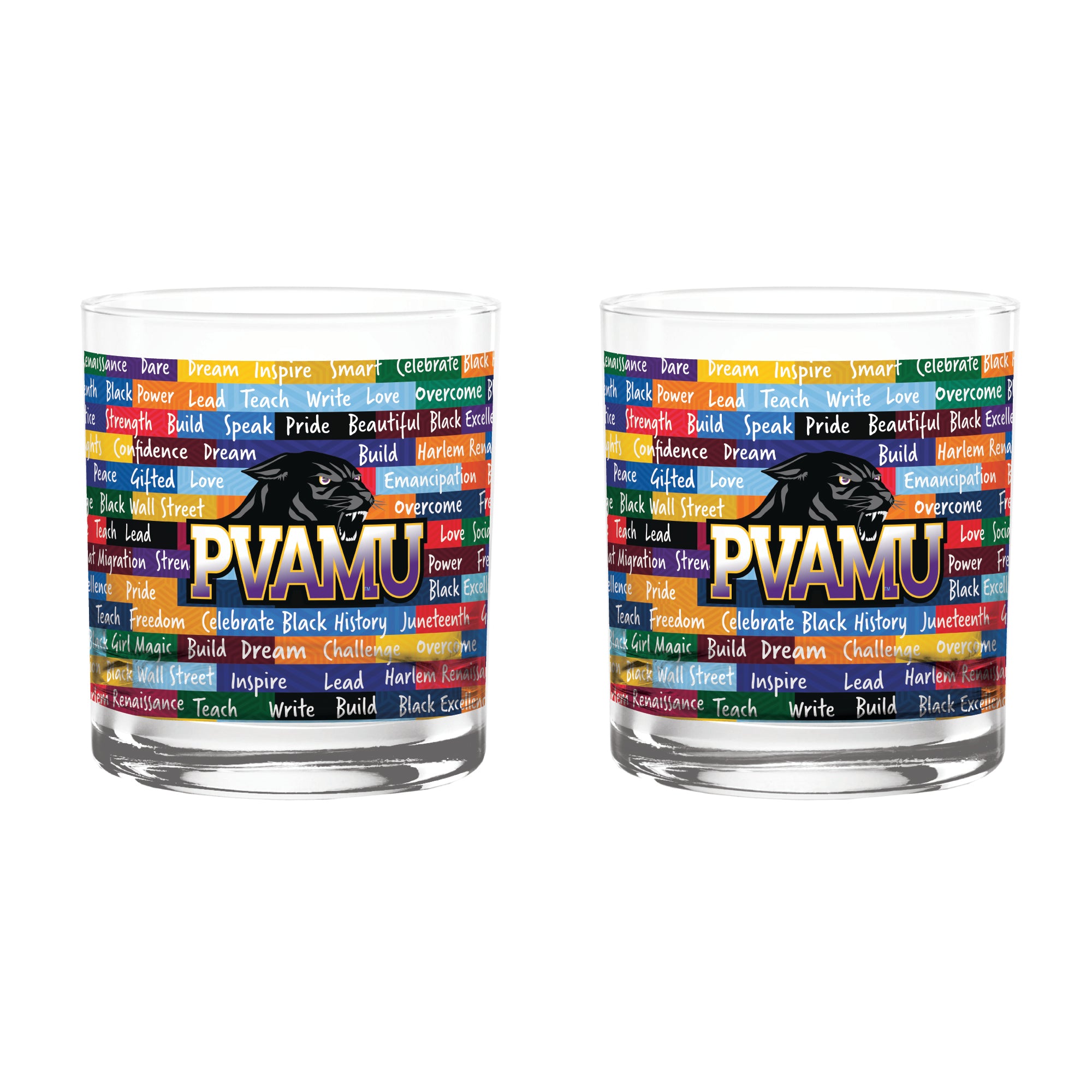Prairie View A&M Panthers 14oz BHM Rocks Glasses | Set of 2