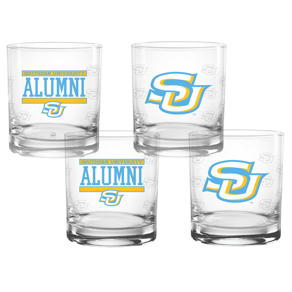 Set of 4 Southern A&M Jaguars 14oz Alumni Rocks Glasses