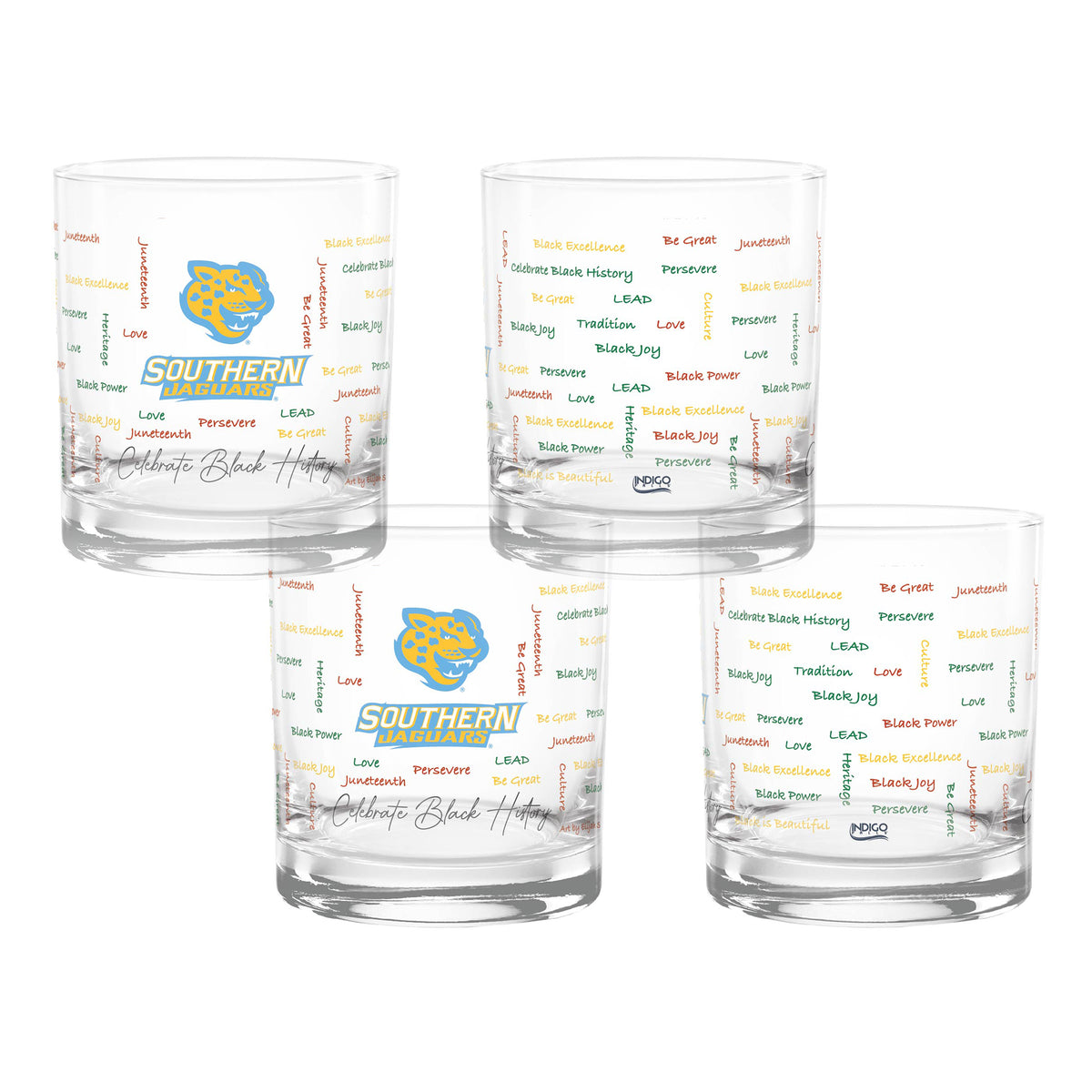 Set of 4 Southern A&M Jaguars 14oz BHM Rocks Glasses